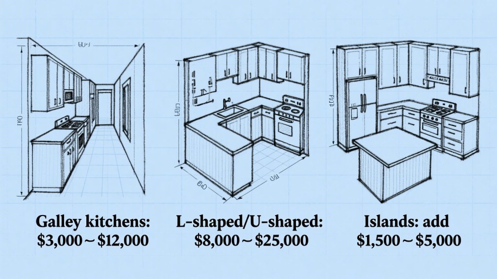 Cost differences between L-shaped, U-shaped, and galley kitchen cabinets